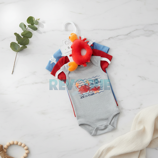 3 Pcs Bodysuit Set with Soft Toy