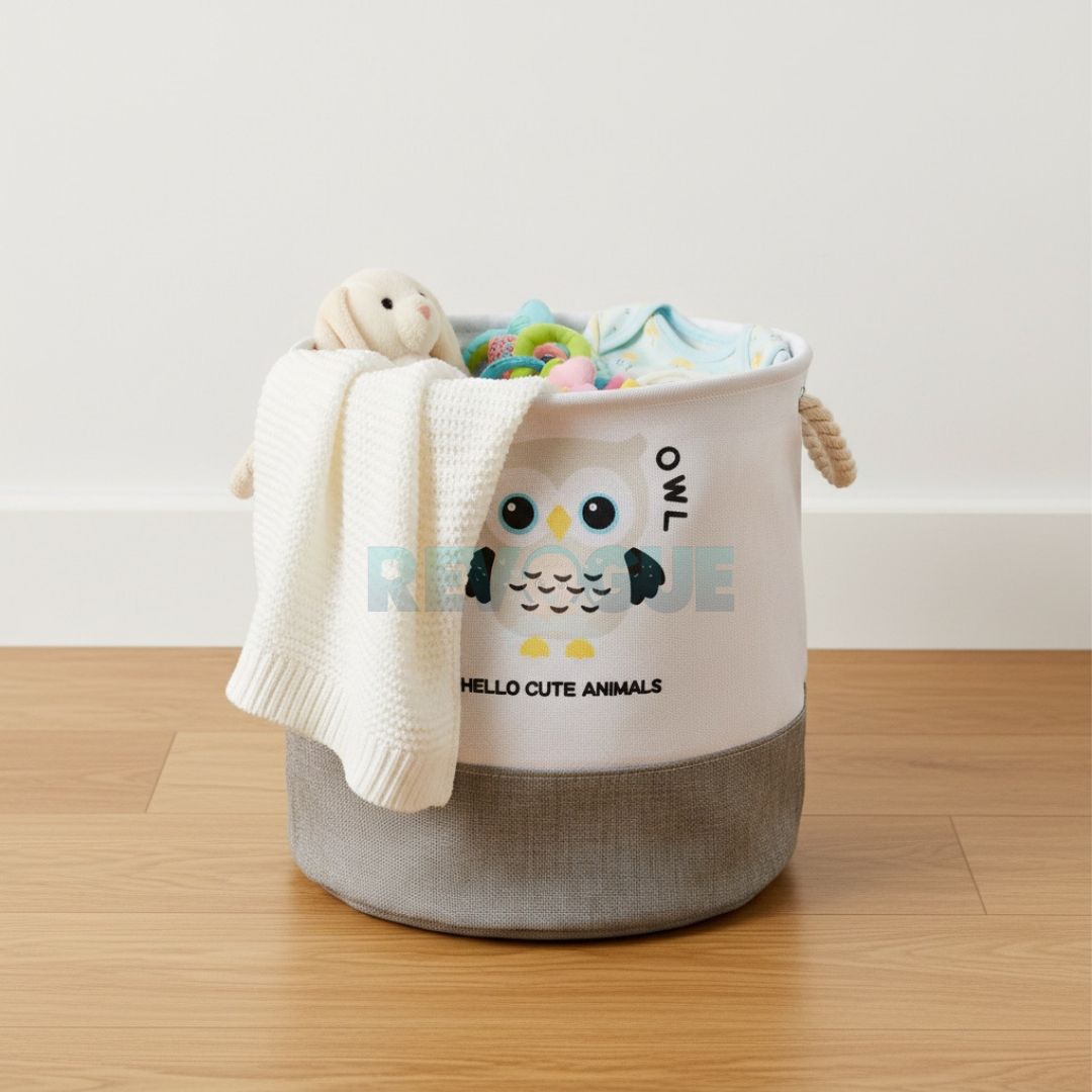 Foldable Kids Multi-Purpose Storage Basket with Rope Handles - For Toys, Laundry & Nursery Essentials - Laundry Basket