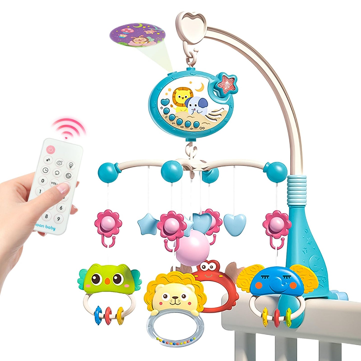 Musical Cot Mobile With Rattle Toys, Light & Projection | Bed Bell with Remote - Toddler Toys