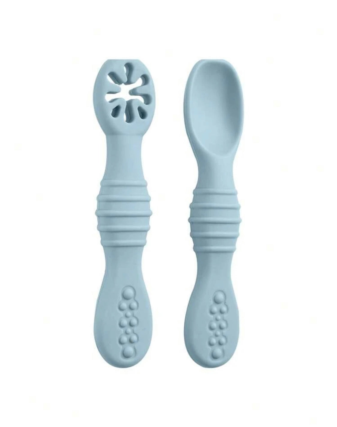 2 Pcs Silicone Pre Spoon & Fork Set |  Feeding Utensils, Food Spoon Self-feeding Set, Training Spoon, Soft Head Silicone Spoon, 100% Food Grade Silicone, BPA-free - Cutlery