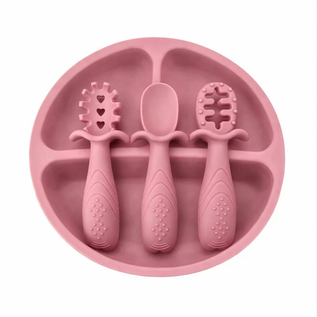 Silicone suction plate with pre spoon set - 4 Pcs plate set - Cutlery