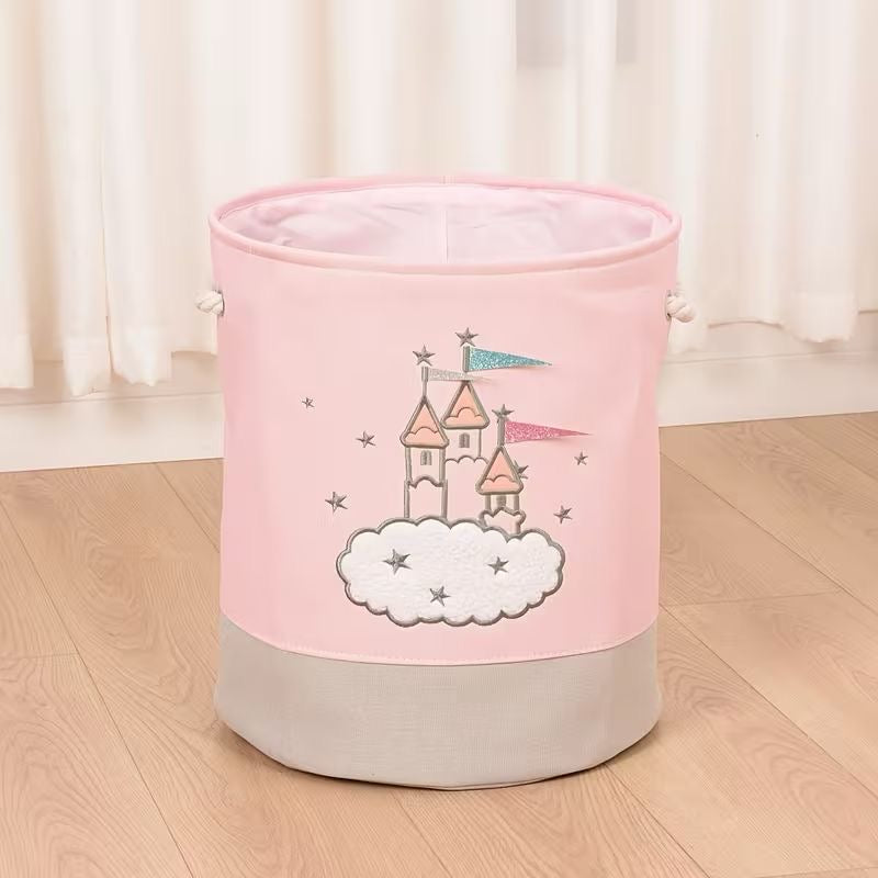 Foldable Girls Multi-Purpose Storage Basket with Rope Handles - For Toys, Laundry & Nursery Essentials - Princess & Castle Print