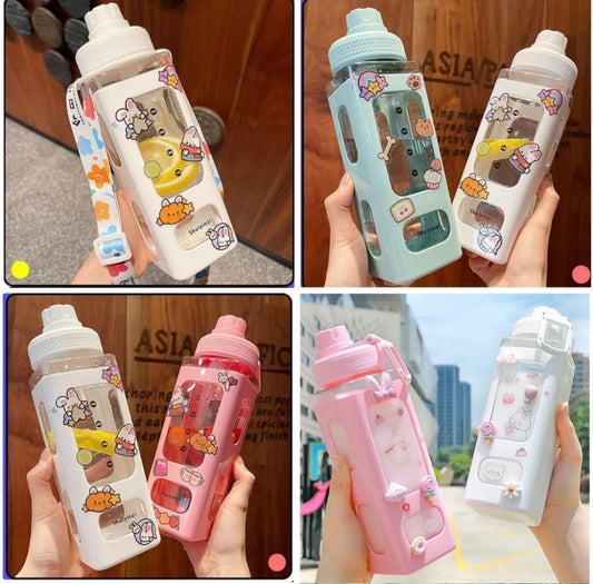 900ml Korean Square Water Bottle Large Capacity Bottle Student Portable Bottle With Straw Plastic Water Bottle BPA Free