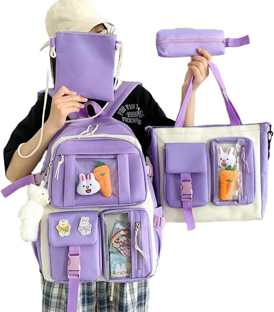 Multi pieces canvas girls Korean style trendy backpack - 
