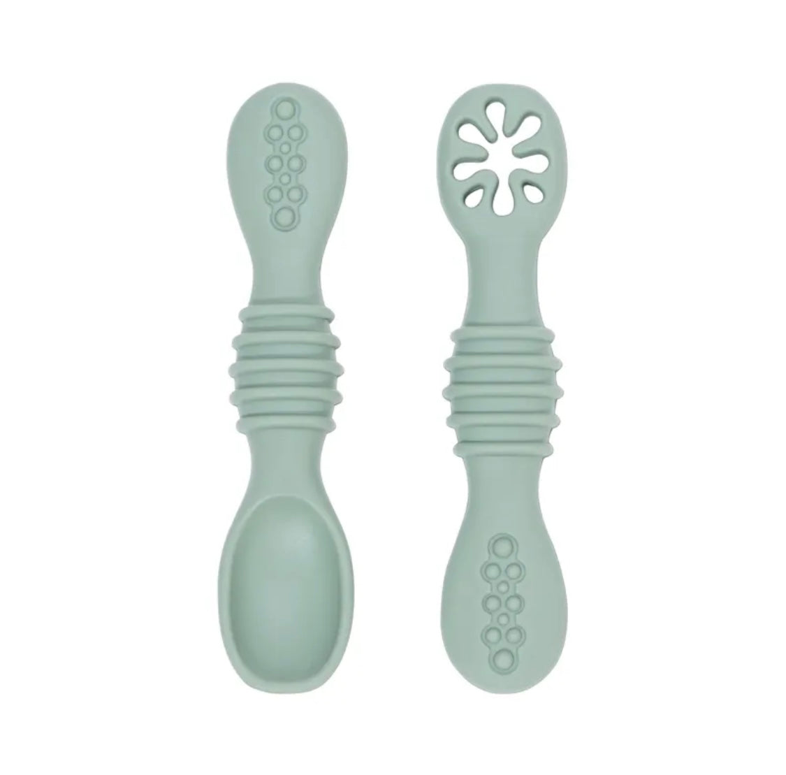 2 Pcs Silicone Pre Spoon & Fork Set |  Feeding Utensils, Food Spoon Self-feeding Set, Training Spoon, Soft Head Silicone Spoon, 100% Food Grade Silicone, BPA-free - Cutlery