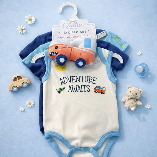 3 Pcs Bodysuit Set with Soft Toy - Apparel