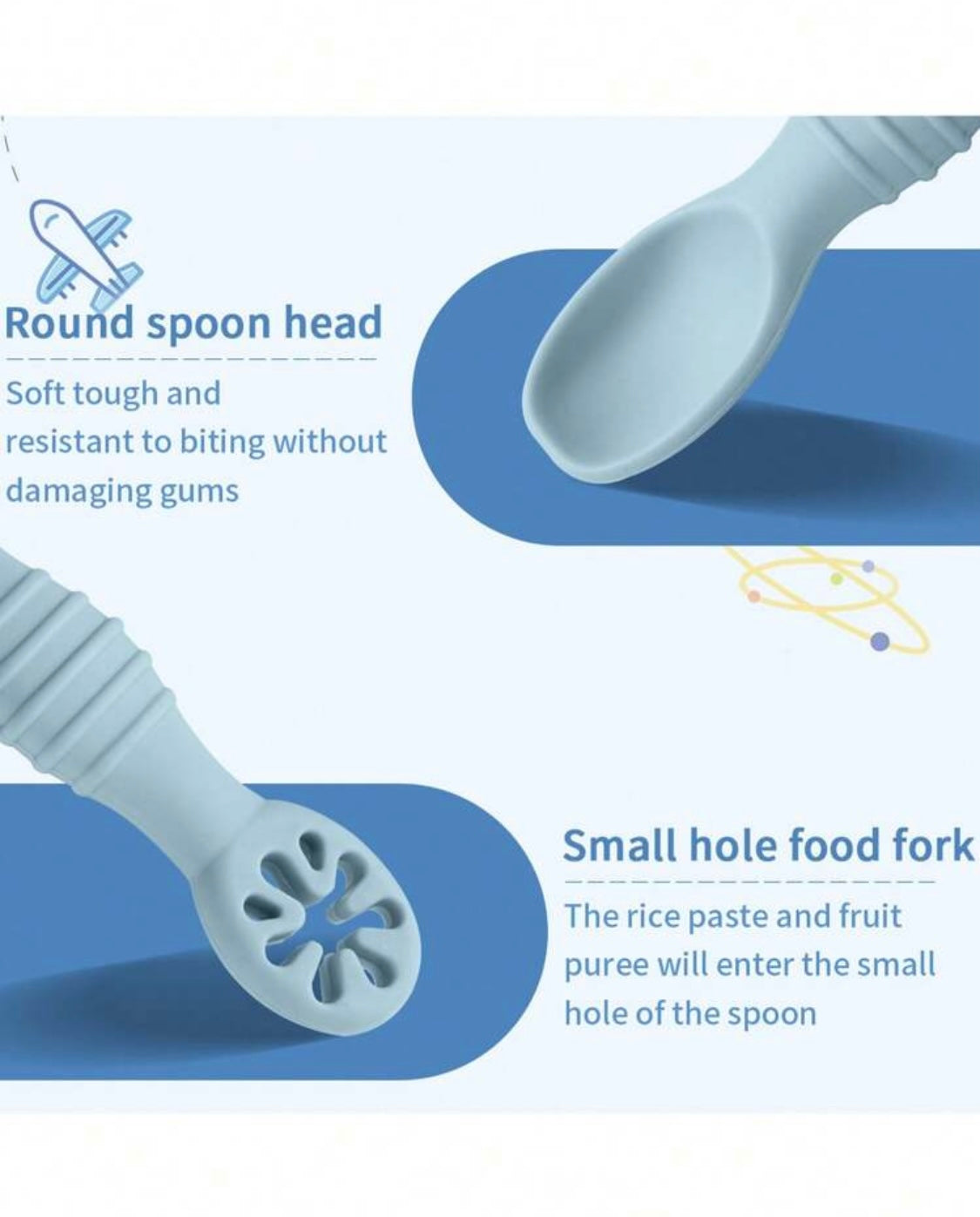 2 Pcs Silicone Pre Spoon & Fork Set |  Feeding Utensils, Food Spoon Self-feeding Set, Training Spoon, Soft Head Silicone Spoon, 100% Food Grade Silicone, BPA-free