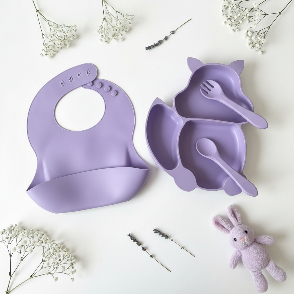 Silicone Suction Plate with Spoon & Fork - 4 Pcs - Cutlery