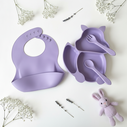 Silicone Suction Plate with Spoon & Fork - 4 Pcs - Cutlery