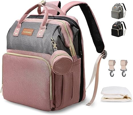 Bed and Bag - Pink & Grey - Diaper & Mother Bags