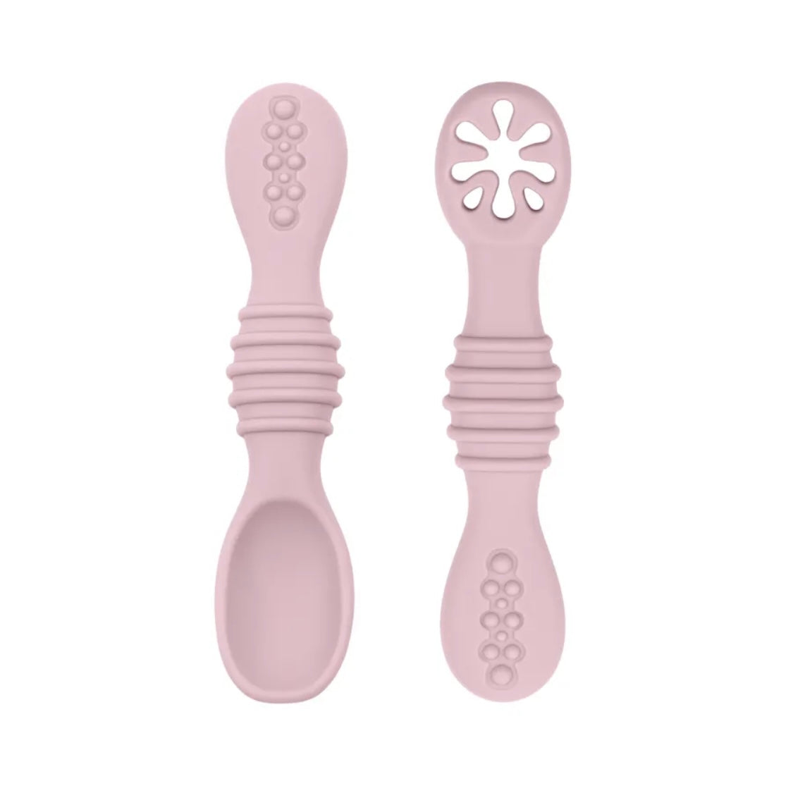 2 Pcs Silicone Pre Spoon & Fork Set |  Feeding Utensils, Food Spoon Self-feeding Set, Training Spoon, Soft Head Silicone Spoon, 100% Food Grade Silicone, BPA-free - Cutlery