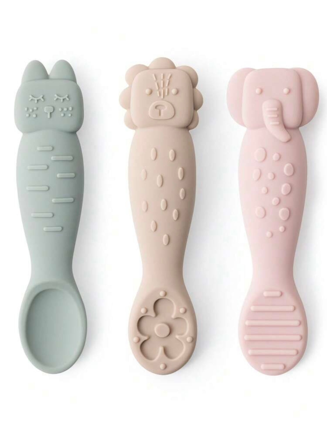 3pcs Baby Silicone Feeding Spoon Set, Infant Self-Feeding Stage 1 Spoons, Silicone Pre Spoon Toddler Tableware - Cutlery