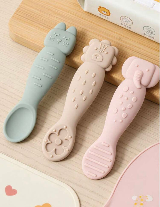 3pcs Baby Silicone Feeding Spoon Set, Infant Self-Feeding Stage 1 Spoons, Silicone Pre Spoon Toddler Tableware - Cutlery