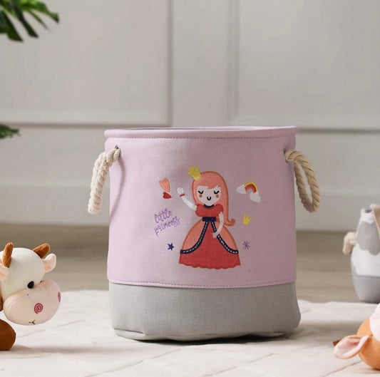 Foldable Girls Multi-Purpose Storage Basket with Rope Handles - For Toys, Laundry & Nursery Essentials - Princess & Castle Print - Laundry Basket