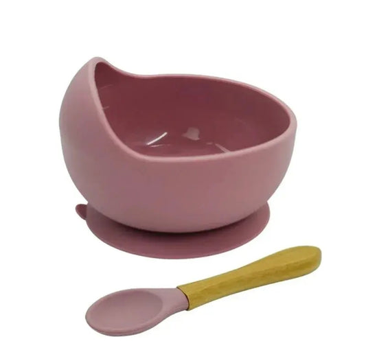 Silicone Bowl & Spoon - Rose Red - Cutlery