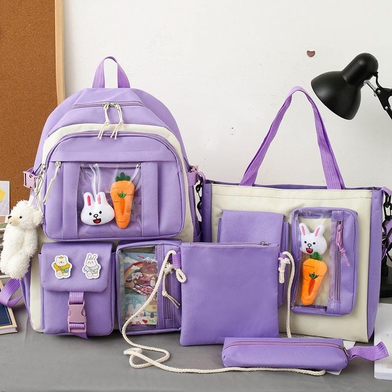 Multi pieces canvas girls Korean style trendy backpack - 