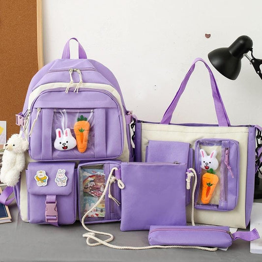 Multi pieces canvas girls Korean style trendy backpack - 