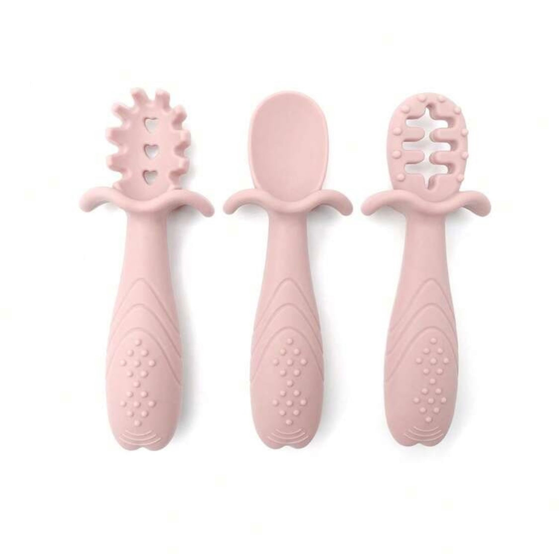 3 Pcs Silicone Pre Spoon & Fork Set | Feeding Utensils, Chewable Silicone Spoon, Self-feeding Set, Training Spoon, 100% Food Grade Silicone, BPA-free