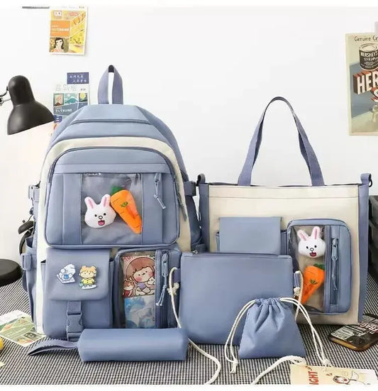 Multi pieces canvas girls Korean style trendy backpack - 