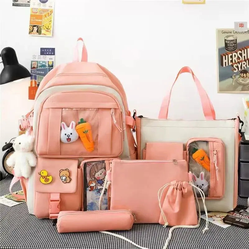 Multi pieces canvas girls Korean style trendy backpack - 