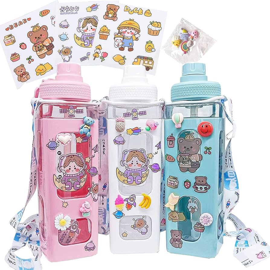900ml Korean Square Water Bottle Large Capacity Bottle Student Portable Bottle With Straw Plastic Water Bottle BPA Free