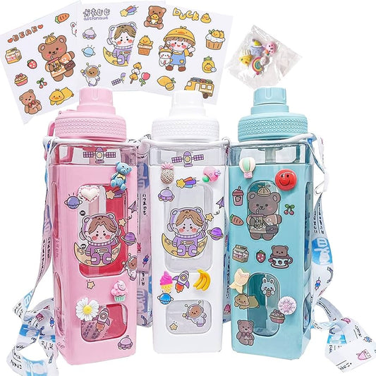 900ml Korean Square Water Bottle Large Capacity Bottle Student Portable Bottle With Straw Plastic Water Bottle BPA Free