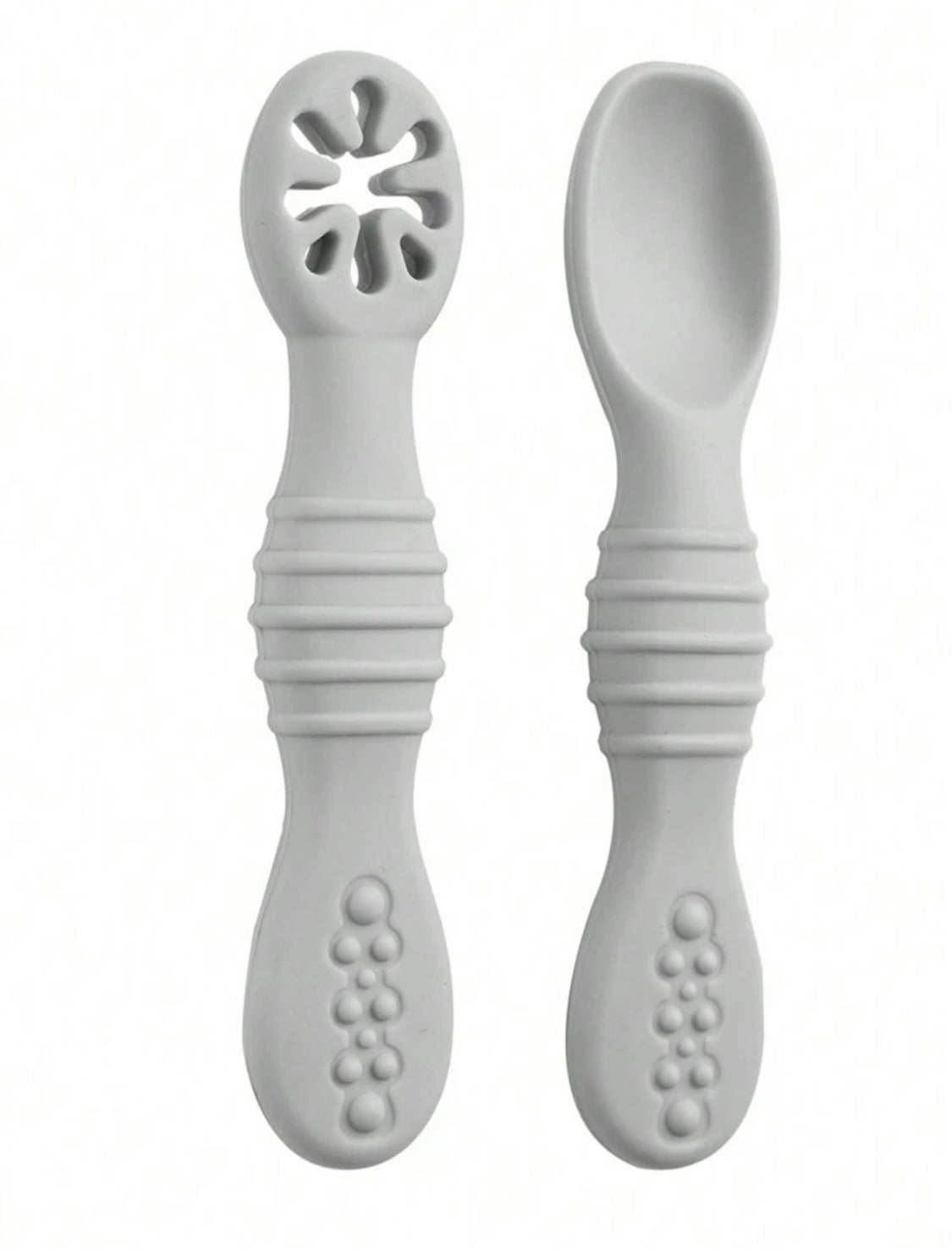 2 Pcs Silicone Pre Spoon & Fork Set |  Feeding Utensils, Food Spoon Self-feeding Set, Training Spoon, Soft Head Silicone Spoon, 100% Food Grade Silicone, BPA-free