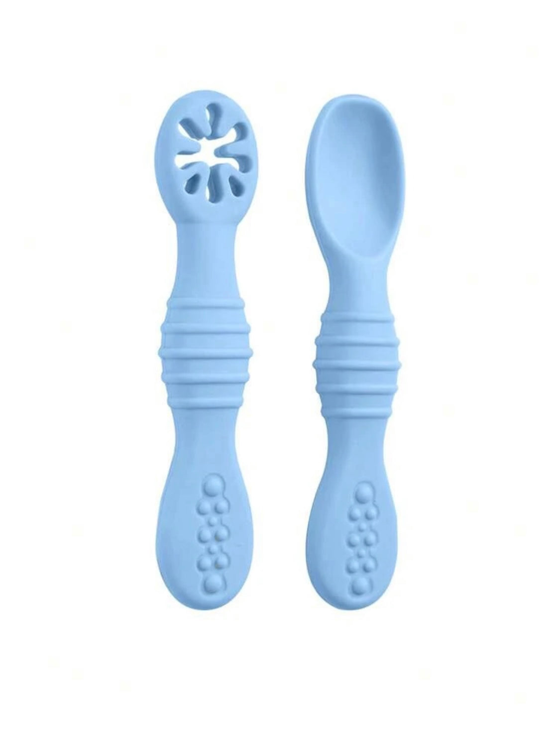 2 Pcs Silicone Pre Spoon & Fork Set |  Feeding Utensils, Food Spoon Self-feeding Set, Training Spoon, Soft Head Silicone Spoon, 100% Food Grade Silicone, BPA-free - Cutlery