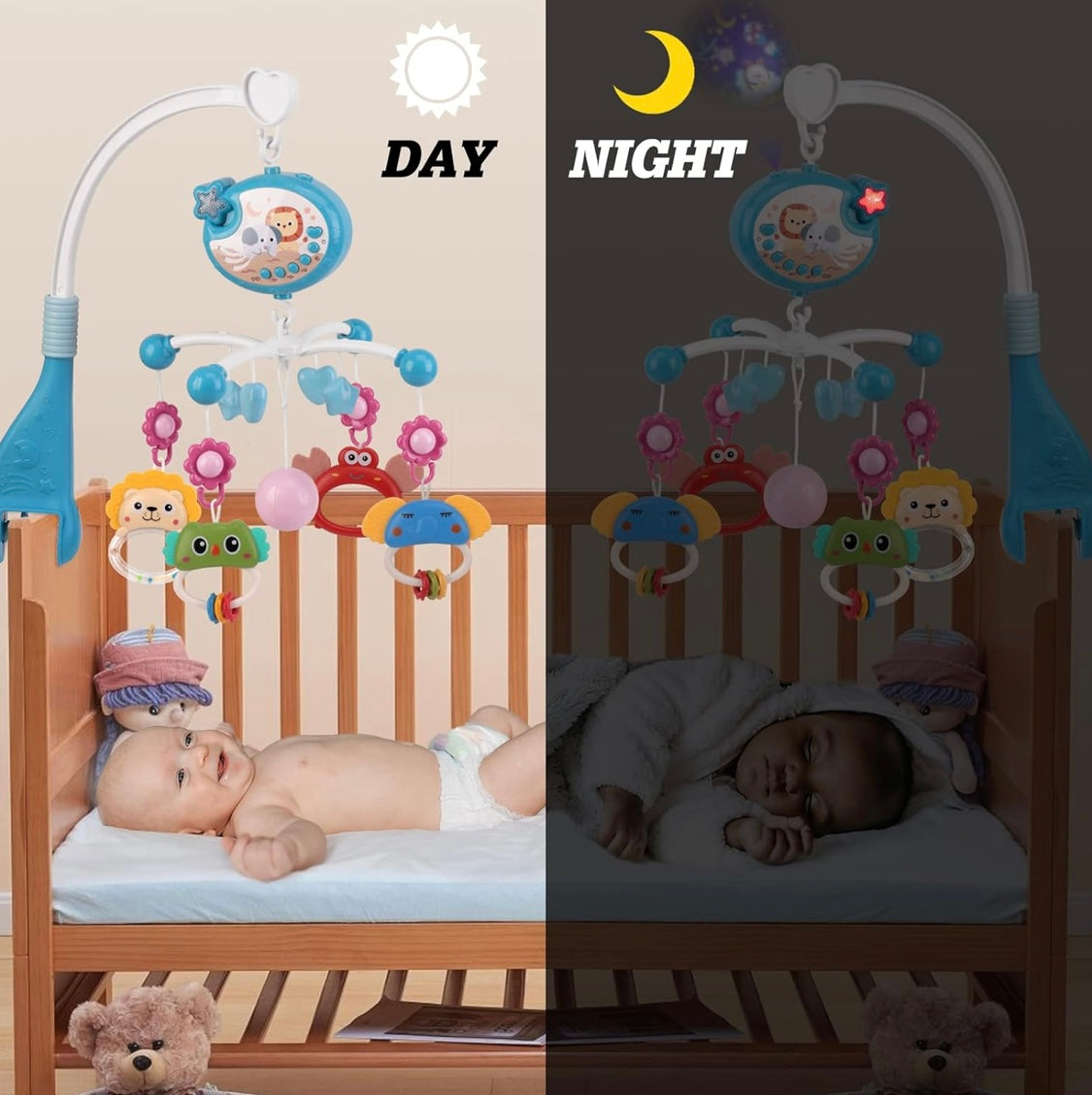 Musical Cot Mobile With Rattle Toys, Light & Projection | Bed Bell
