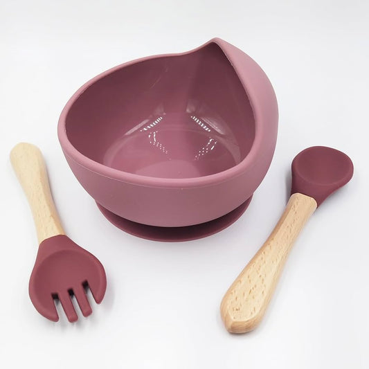 Silicone Suction  Bowl, Spoon & Fork - Cutlery