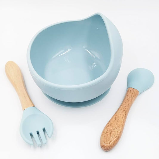 Silicone Suction  Bowl, Spoon & Fork - Cutlery