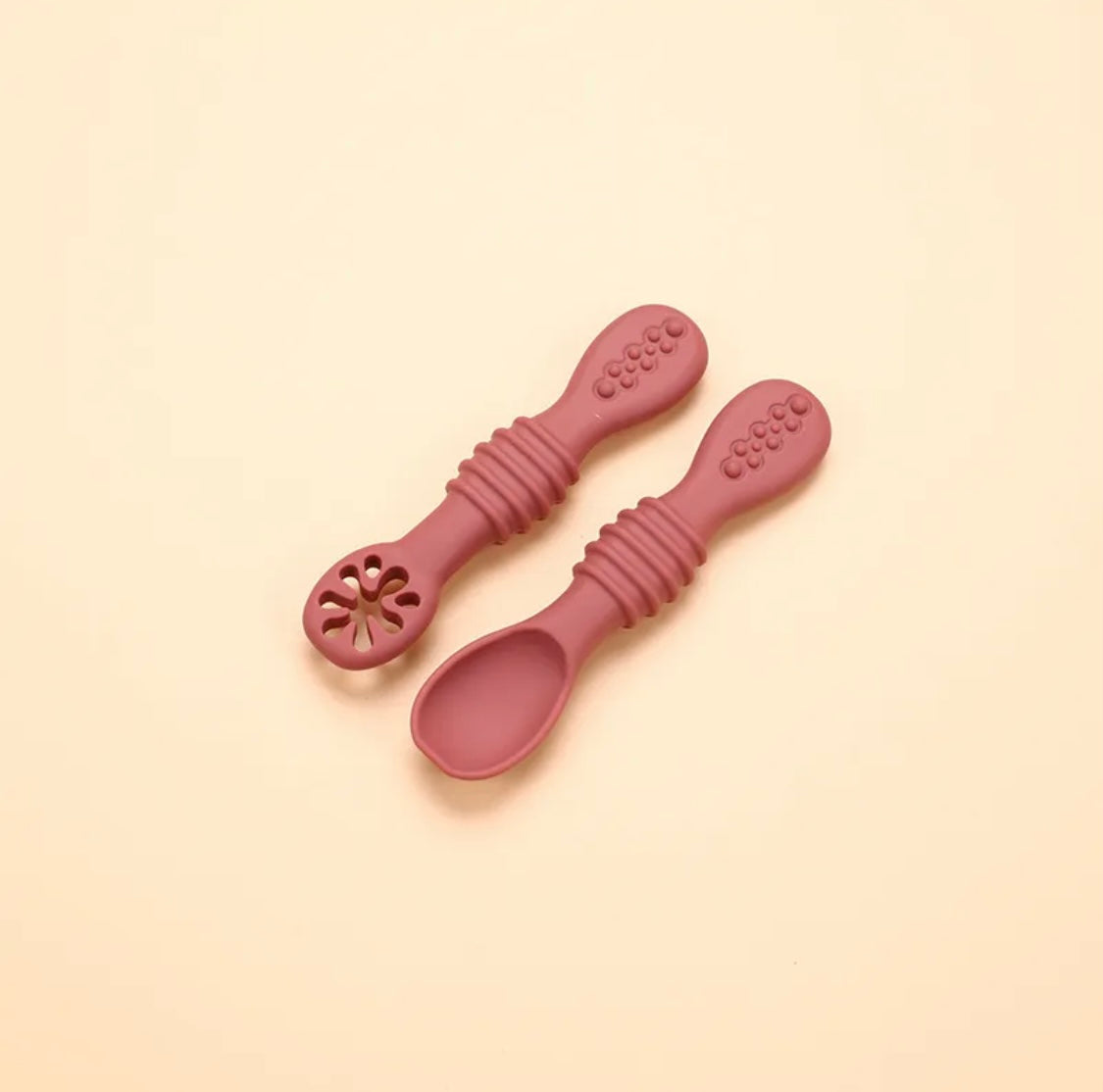 2 Pcs Silicone Pre Spoon & Fork Set |  Feeding Utensils, Food Spoon Self-feeding Set, Training Spoon, Soft Head Silicone Spoon, 100% Food Grade Silicone, BPA-free - Cutlery