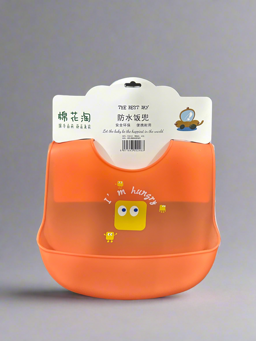 Waterproof Silicone Bib - Orange - I am hungry - Bibs