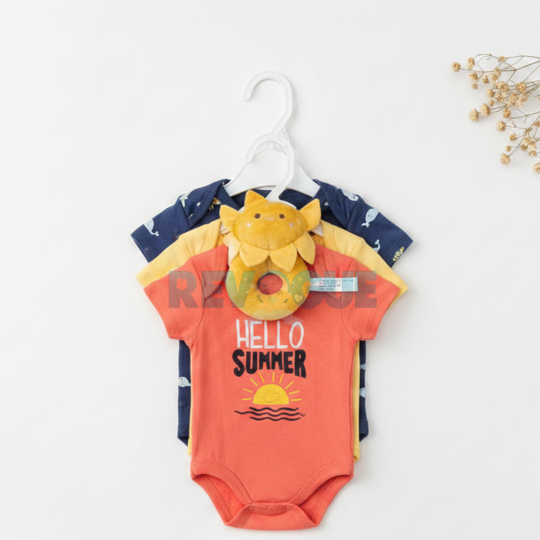 3 Pcs Bodysuit Set with Soft Toy