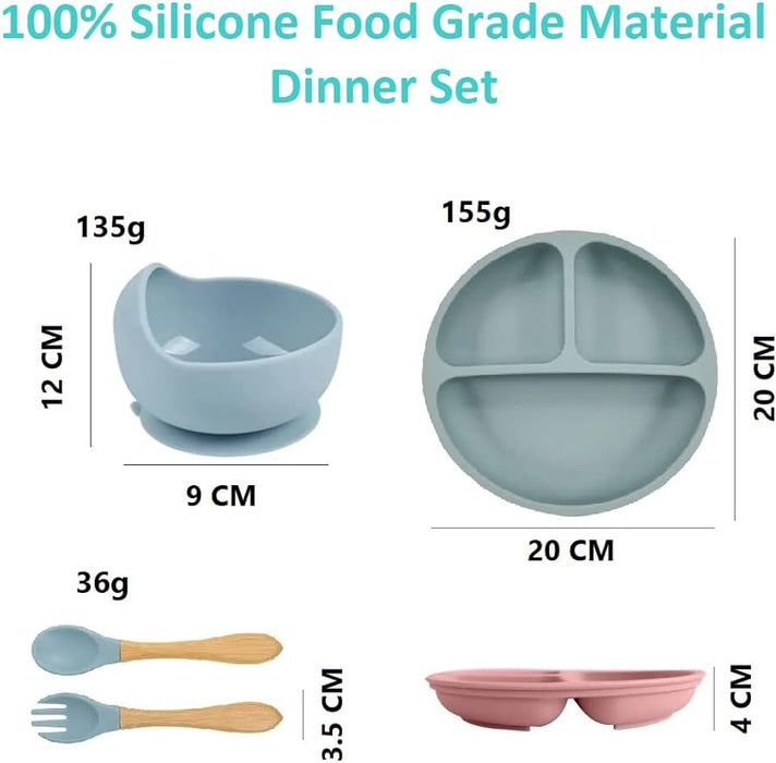 Silicone Bowl & Plate with Spoon & Fork - 4 Pcs Silicone Set - Cutlery