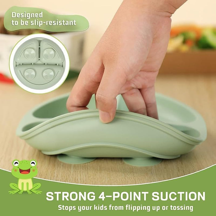 Silicone Bowl & Plate with Spoon & Fork - 4 Pcs Silicone Set - Cutlery