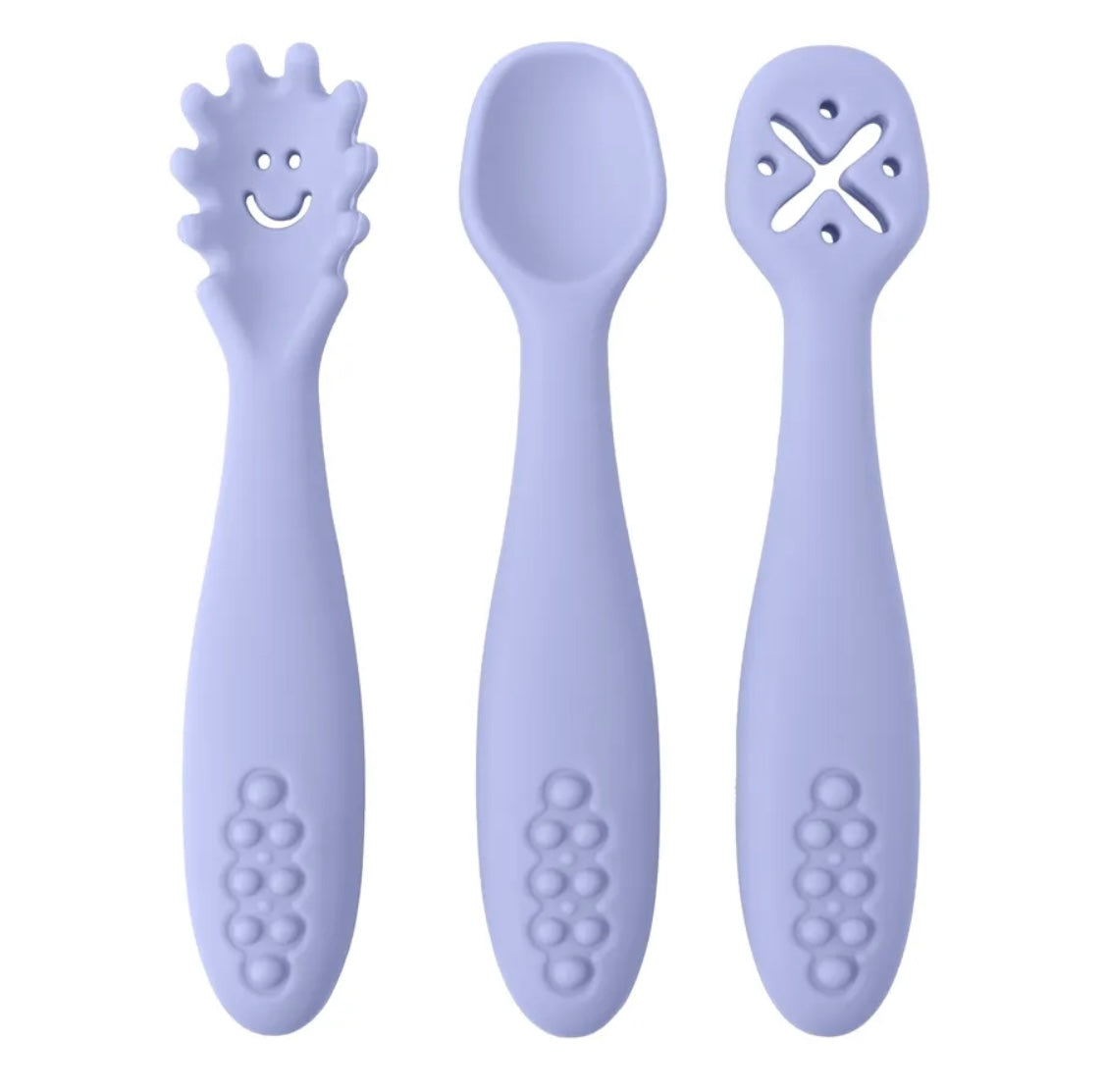 3 Pcs Silicone Pre Spoon & Fork Set | Feeding Utensils, Three Styles, Food Spoon, Chewable Silicone Spoon, Self-feeding Set, Training Spoon, Soft Head Silicone Spoon, 100% Food Grade Silicone - Cutlery