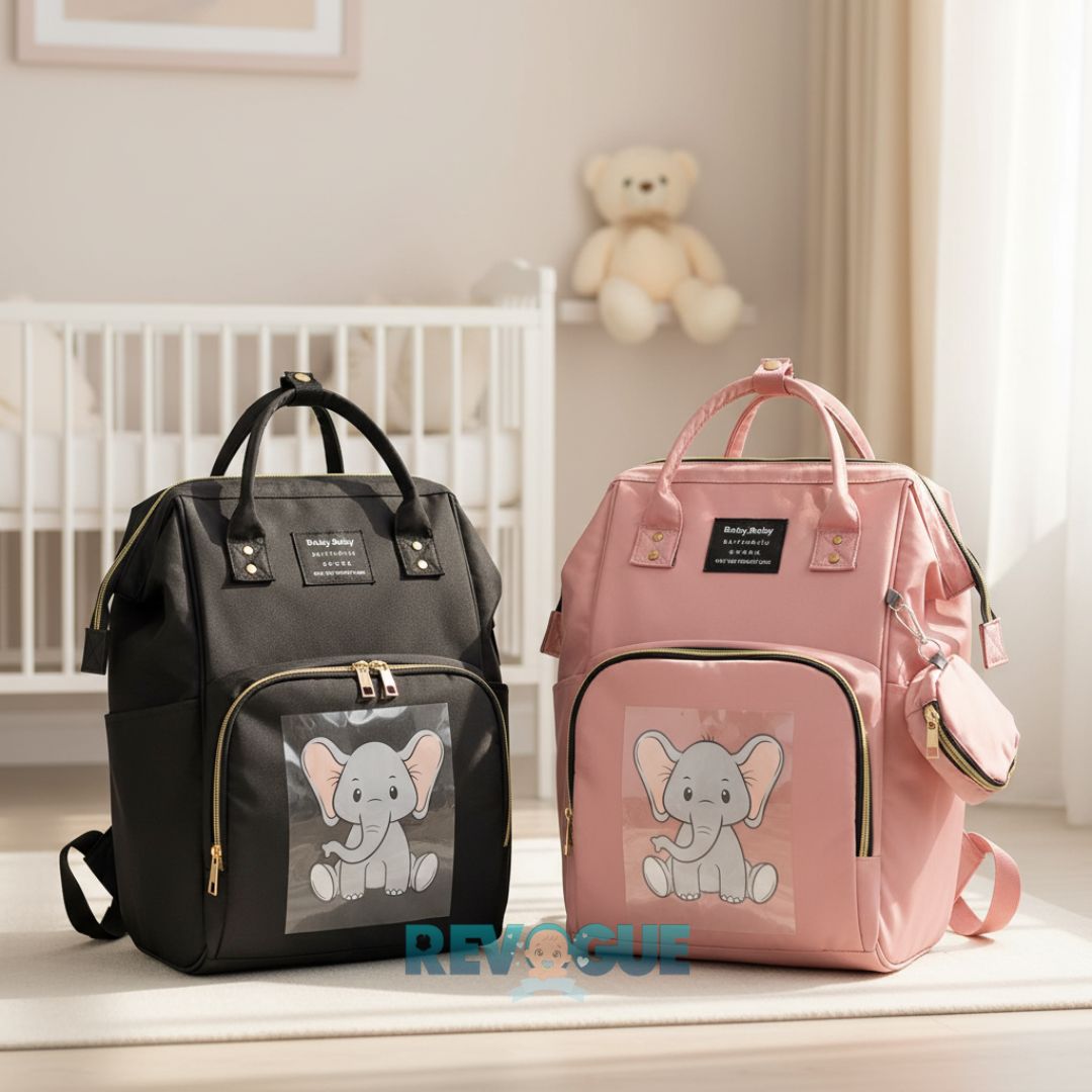 Diaper Bag Backpack Elephant Print with Pouch - Pink - Diaper & Mother Bags