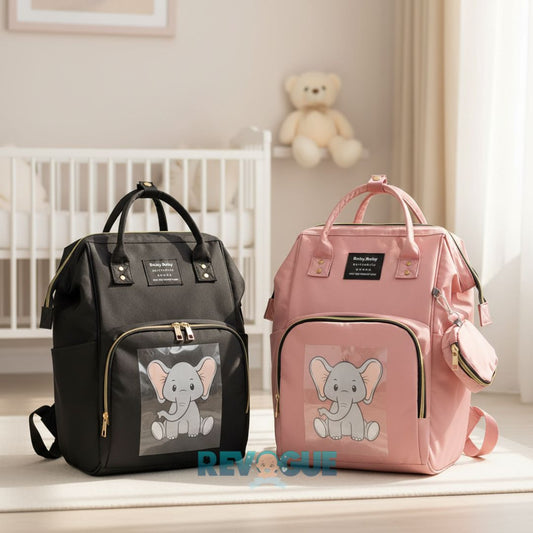 Diaper Bag Backpack Elephant Print with Pouch - Pink - Diaper & Mother Bags