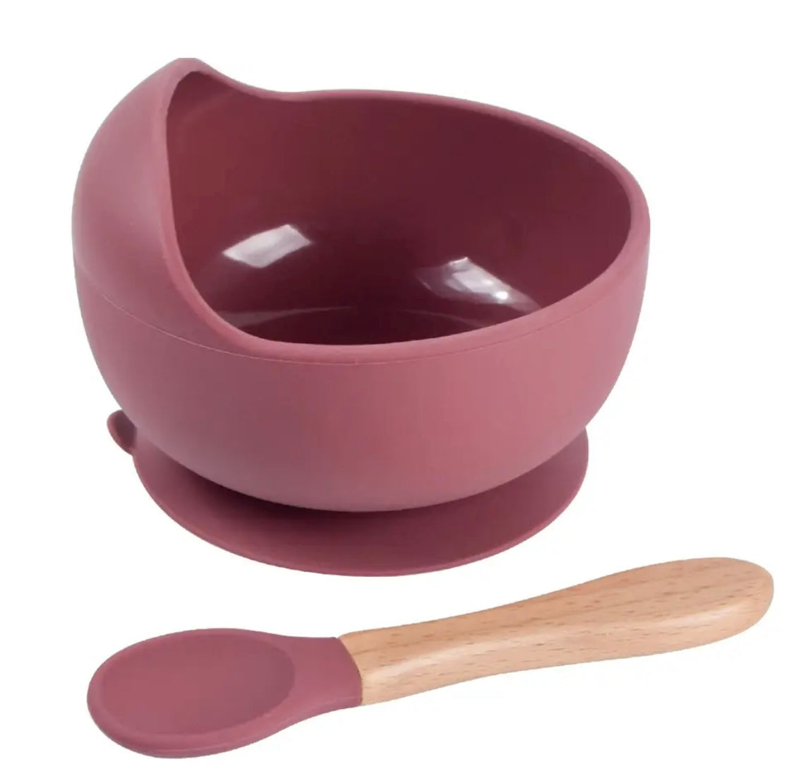 Silicone Bowl & Spoon - Burgundy - Cutlery