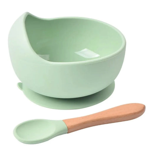 Silicone Bowl & Spoon - Green - Cutlery