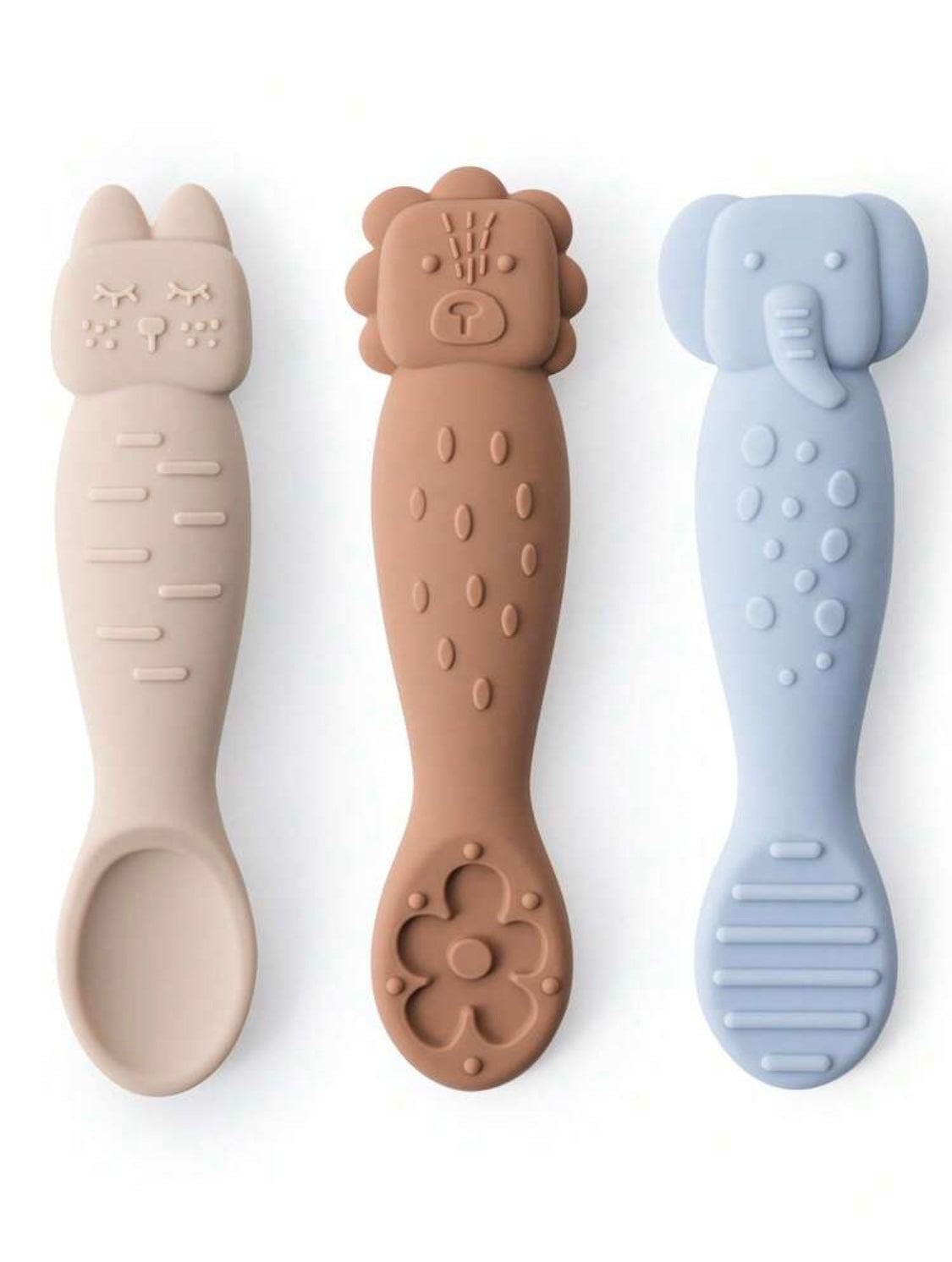3pcs Baby Silicone Feeding Spoon Set, Infant Self-Feeding Stage 1 Spoons, Silicone Pre Spoon Toddler Tableware - Cutlery