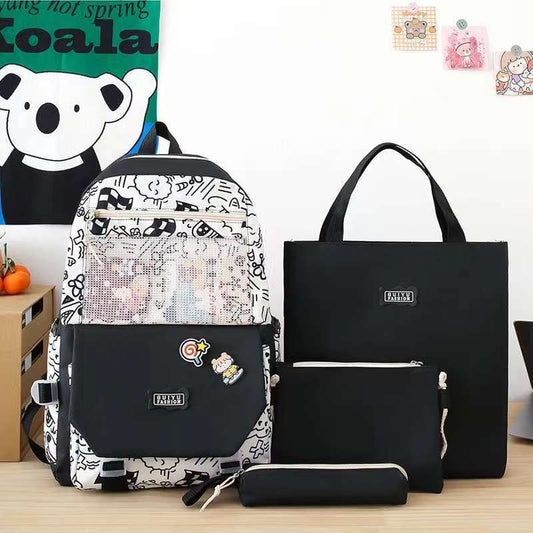 Multi pieces canvas girls Korean style trendy backpack - 