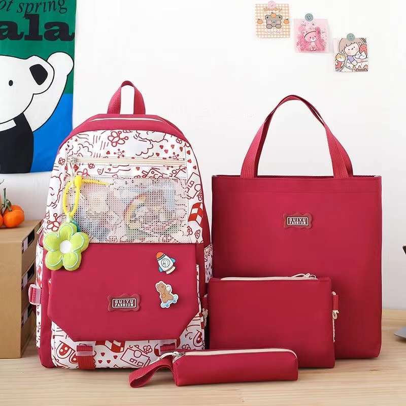 Multi pieces canvas girls Korean style trendy backpack - 
