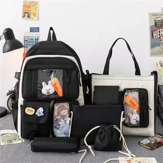Multi pieces canvas girls Korean style trendy backpack - 