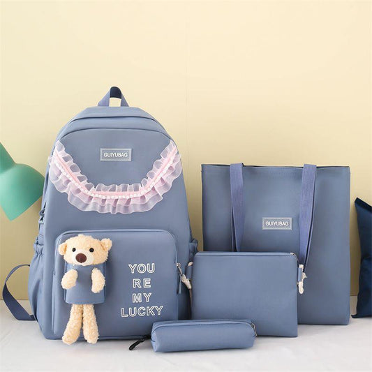 Multi pieces canvas girls cute teddy backpack Korean style trendy backpack - 
