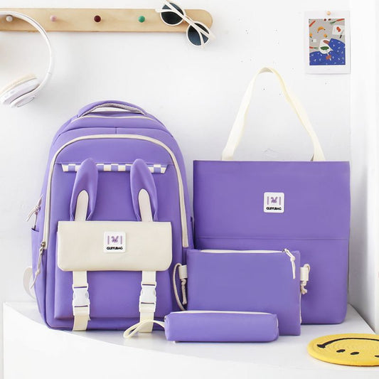 Multi pieces Rabbit canvas 4pcs Korean style trendy backpack - 