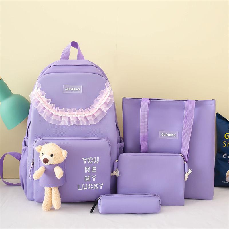 Multi pieces canvas girls cute teddy backpack Korean style trendy backpack - 