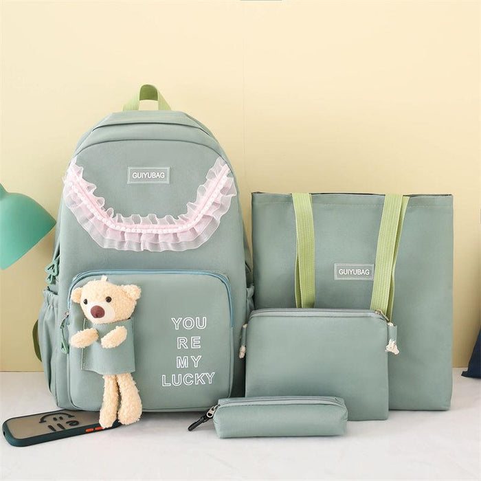 Multi pieces canvas girls cute teddy backpack Korean style trendy backpack - 