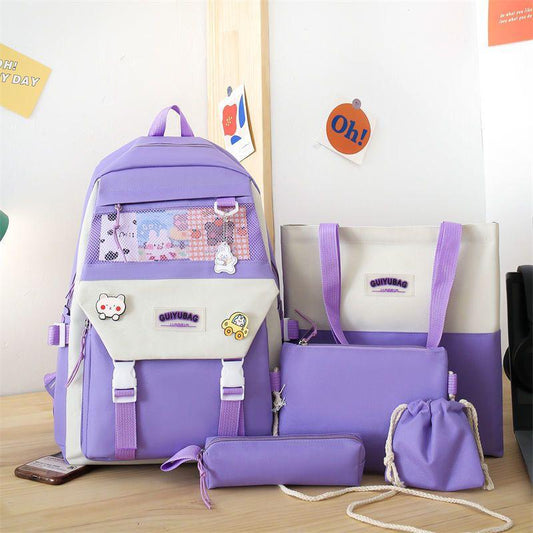 Multi pieces canvas girls Korean style trendy backpack - 
